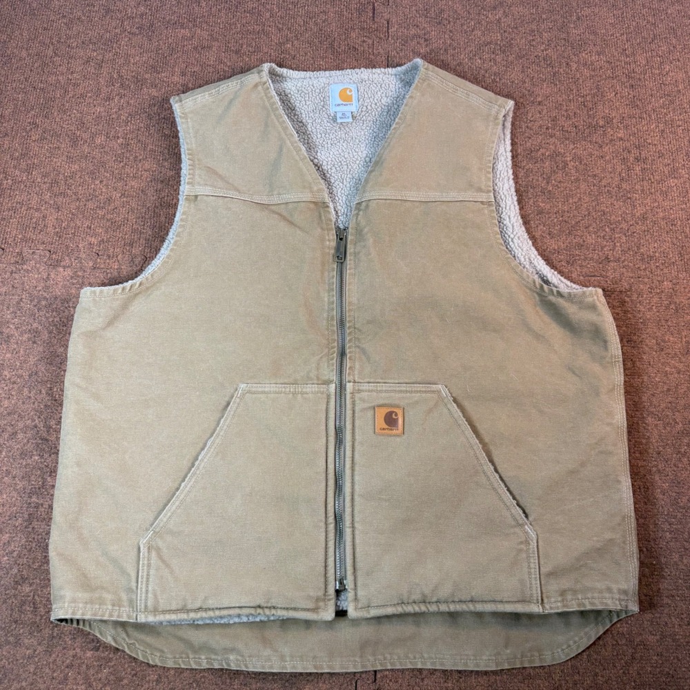 A+ Carhartt Sandstone Sherpa Lined Vest Mens XL Tall Frontier Brown V26-FRB Duck